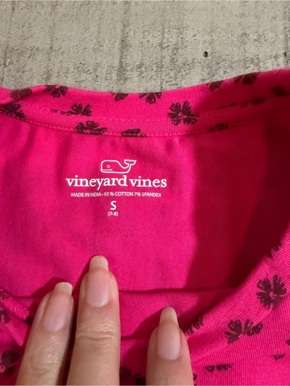 Vineyard Vines Deep Pink Floral Short Sleeve Girls' Dress Size Small 7-8 GUC